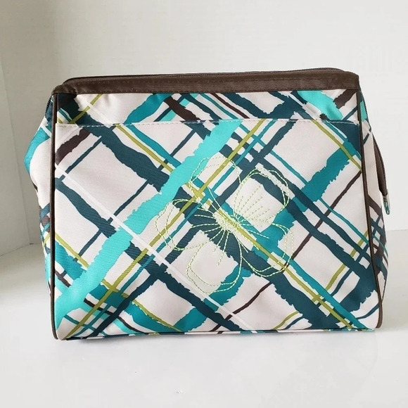 Thirty-One Sea Green Plaid Travel Toiletry  /Cosmetic Bag. - Picture 1 of 10